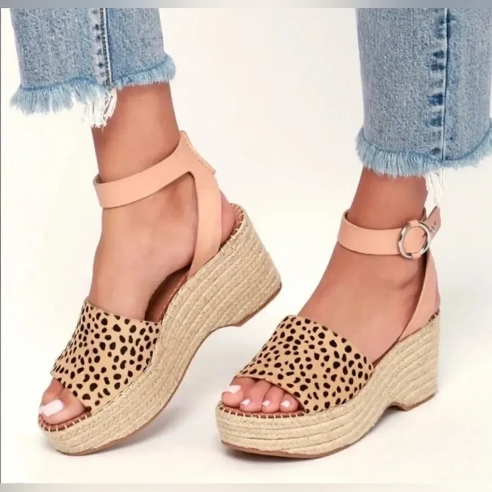 Dolce Vita Lesly Leopard Calf Hair Espadrille Wedges Size 9